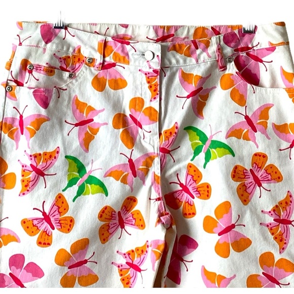 LILLY PULITZER Women’s Butterfly Print White Cropped Cotton Blend Jeans Size 10 - Picture 3 of 5